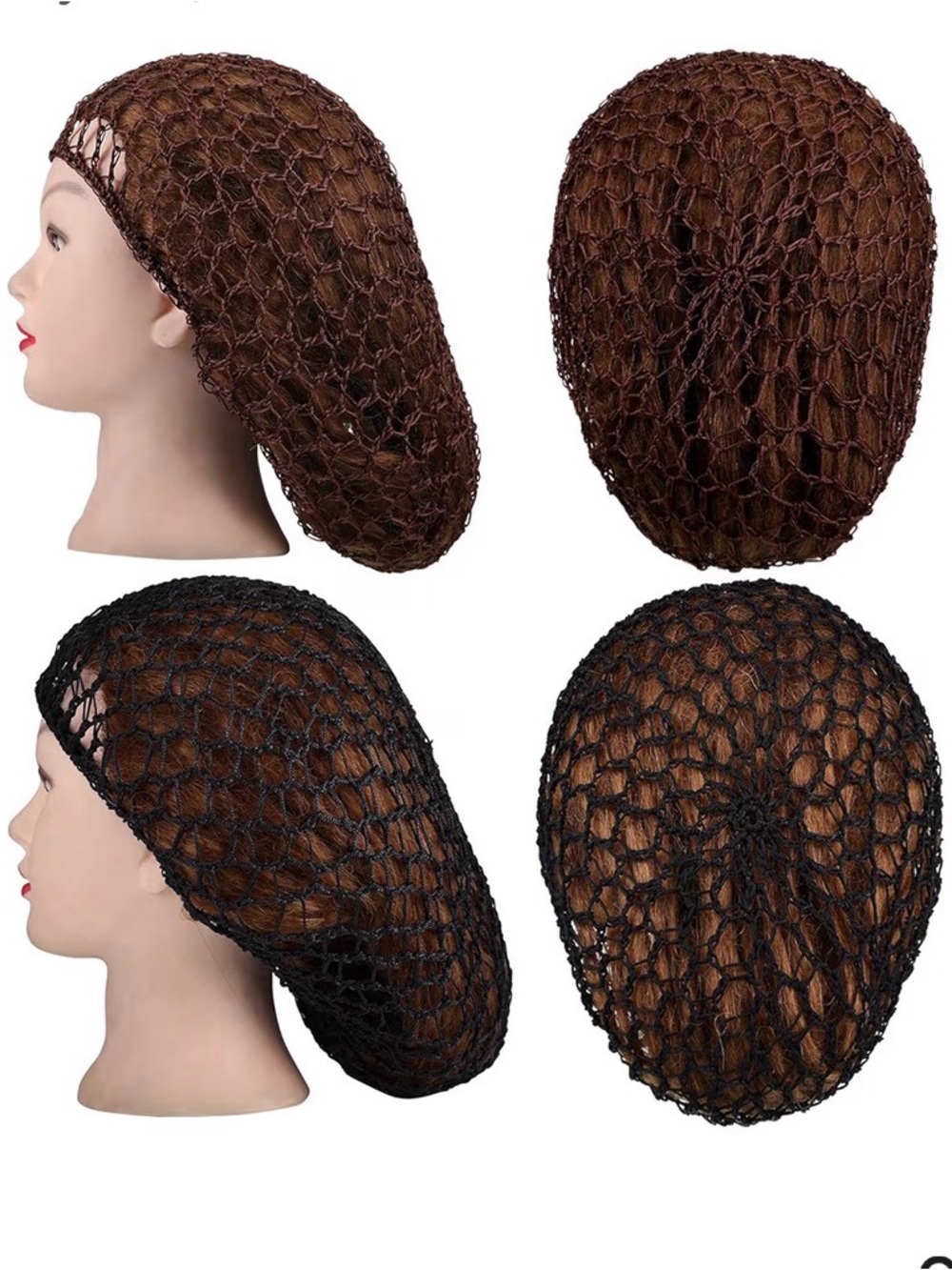 3 Pc Women’s Rayon Crocheted Mesh Hair Net Snoods in Navy, Grey, Brown - Picture 2 of 4